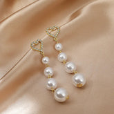 Heart Hanging Pearl Earrings-Anti Tarnish|| Waterproof